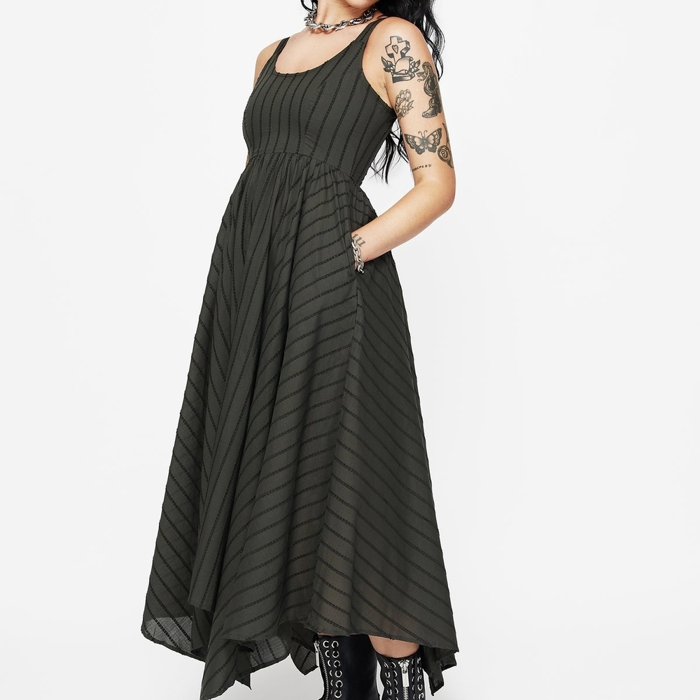 Disturbia Blythe Cotton Handkerchief Hem Midaxi Dress - Dark Green NWT